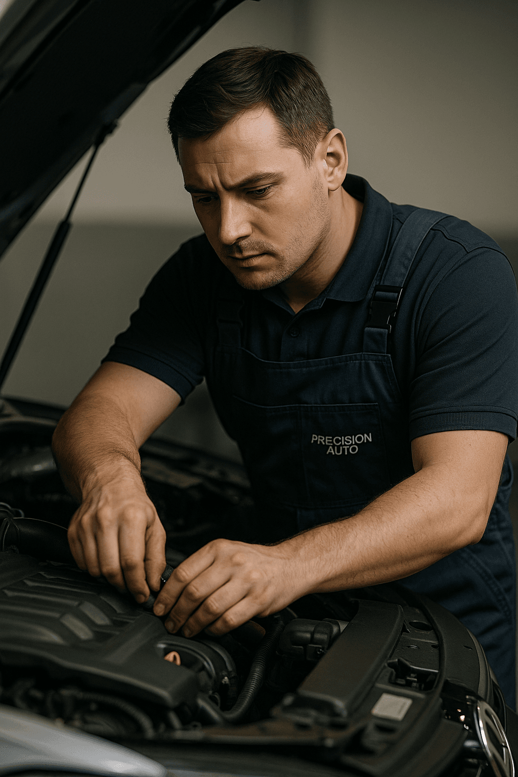 Mecanic profesionist verificând motorul unei mașini